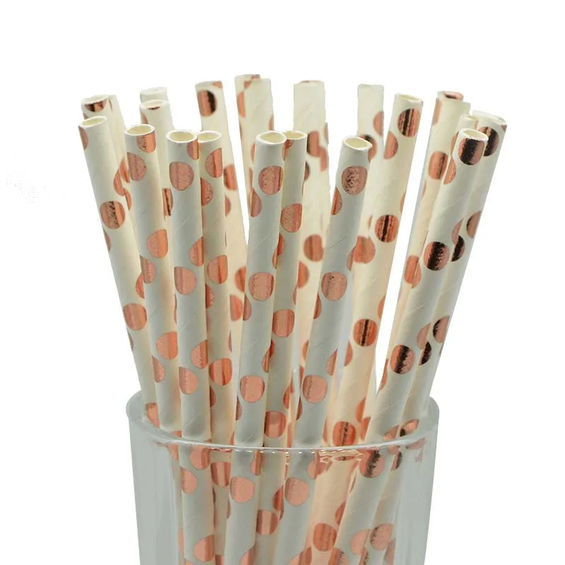 Rose Gold Dot 25 шт., одноразовые бумажные соломинки, креативные соломинки для питья, украшения для вечеринки в честь Дня Рождения, для детей, для вечеринки в честь свадьбы - Цвет: Rose Gold Dot