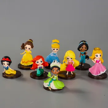 

8PCS Set Princess Figure Doll Moana Snow White Belle Rapunzel Mermaid Ariel Cinderella Alice Cake Decotation Figure Toys For Kid