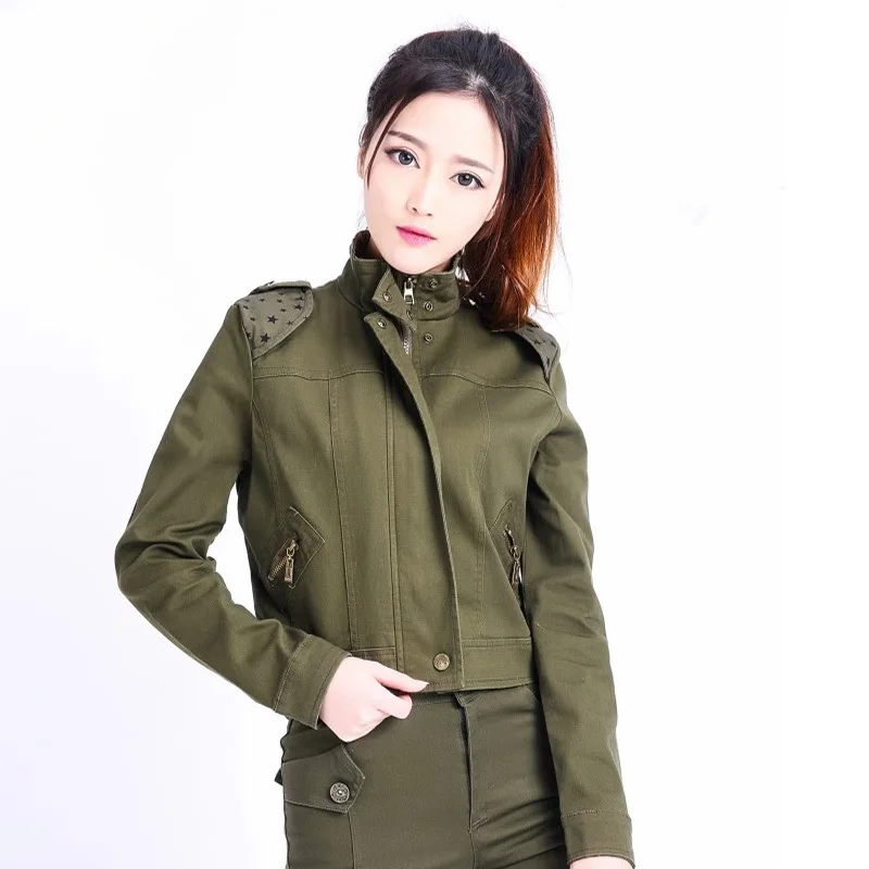 

Women's Bomber Tactical Military Jacket Army Green Multi-pocket Training Female Jackets Autumn Spring Cotton Stylish Casual Coat