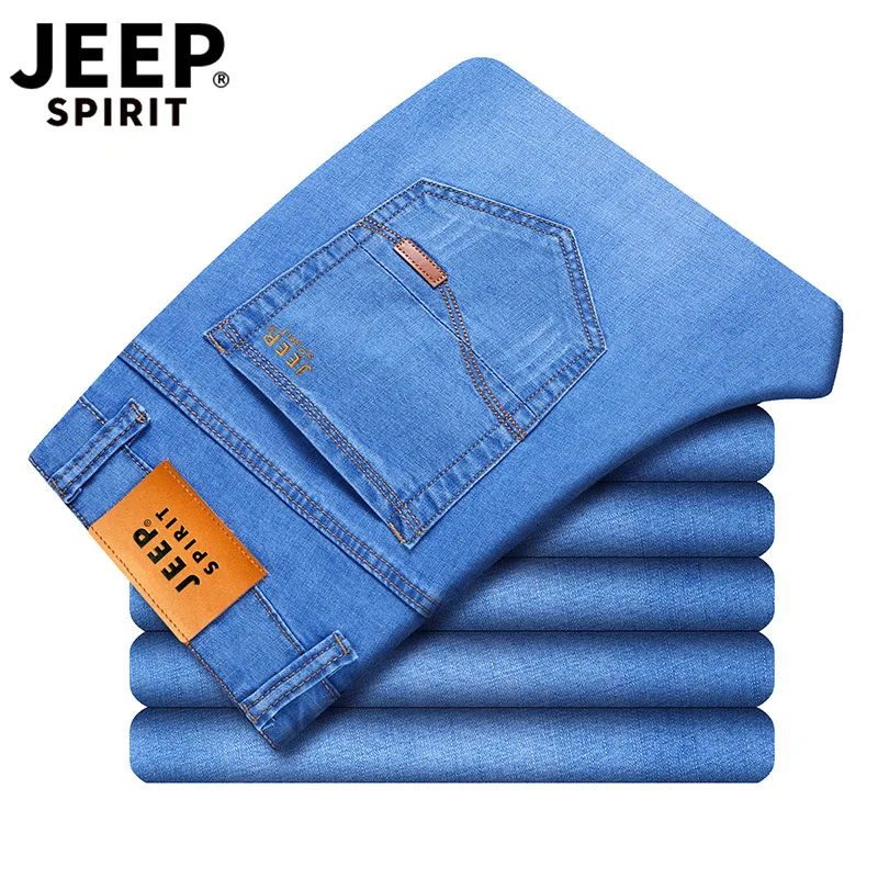Джинсы мужские брендовые JEEP SPIRIT осенние джинсы Hombre хлопковые Умные повседневные мужские джинсы, мужские брюки прямые джинсы homme Размер 28-40 - Цвет: Light blue