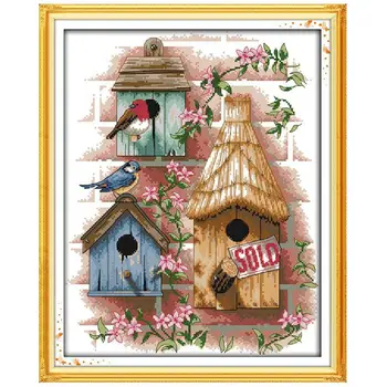 

DIY Handmade Needlework Cross Stitch Set Embroidery Kit 14CT Cabin Pattern Cross-Stitching 34 * 43cm Home Decoration
