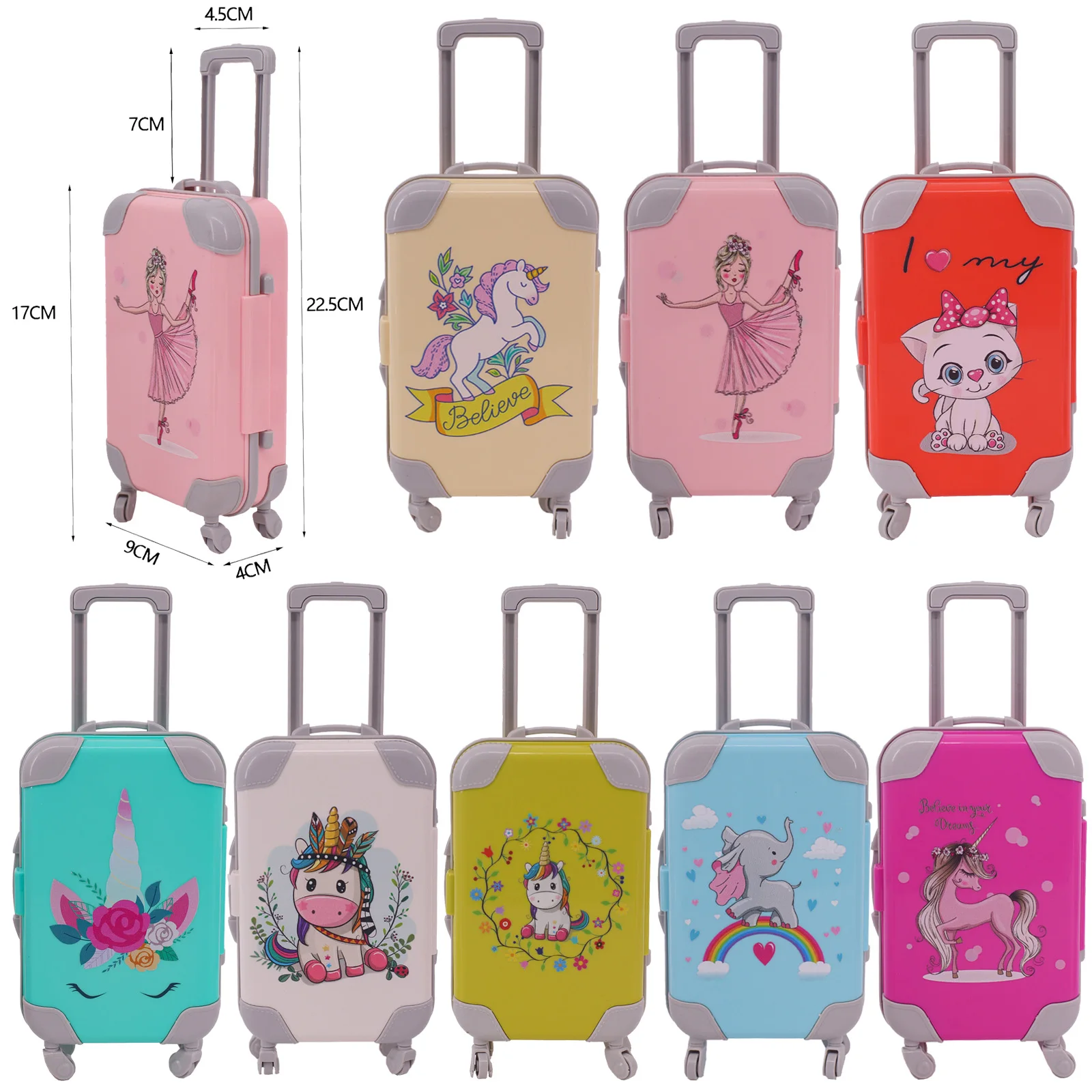 Doll Clothes Unicorn Cartoon Luggage Suitcase Travel Accessories For 18