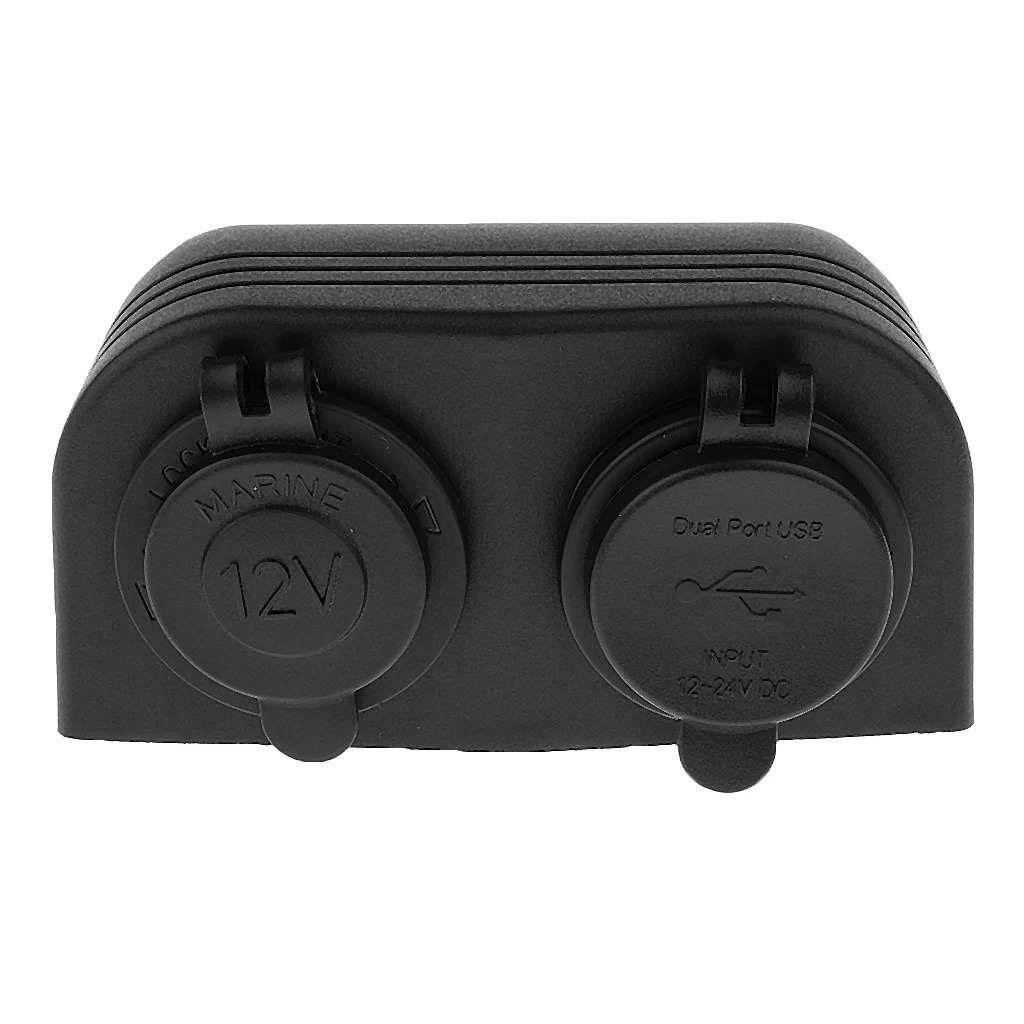 Boat Car 12V Plug Power Outlet Dual USB Charger Socket Mount Marine+wires
