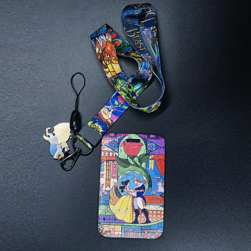 1 Set Disney Beauty and the Beast Card Cases Card Lanyard Key Lanyard