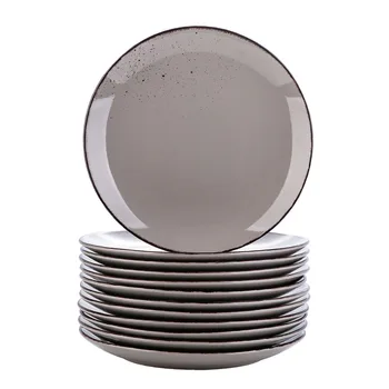 

Vancasso Navia Grey 4/8/12-Piece Ceramic Stoneware 10.75" Dinner Plate Set Vintage Look Salad/Fruit/Snack Tableware Plates Set