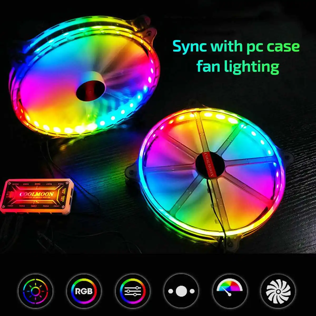 Кулер компьютерный бесшумный с RGB подсветодиодный кой и пультом ду 20 см 12 в 6