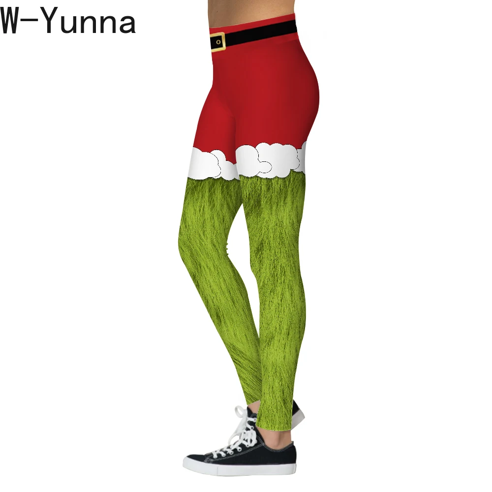 W-Yunna Рождество 3d печать красный и зеленый цвет леггинсы для женщин Мода Большой размер высокая Талия пуш-ап Фитнес Леггинсы Джеггинсы