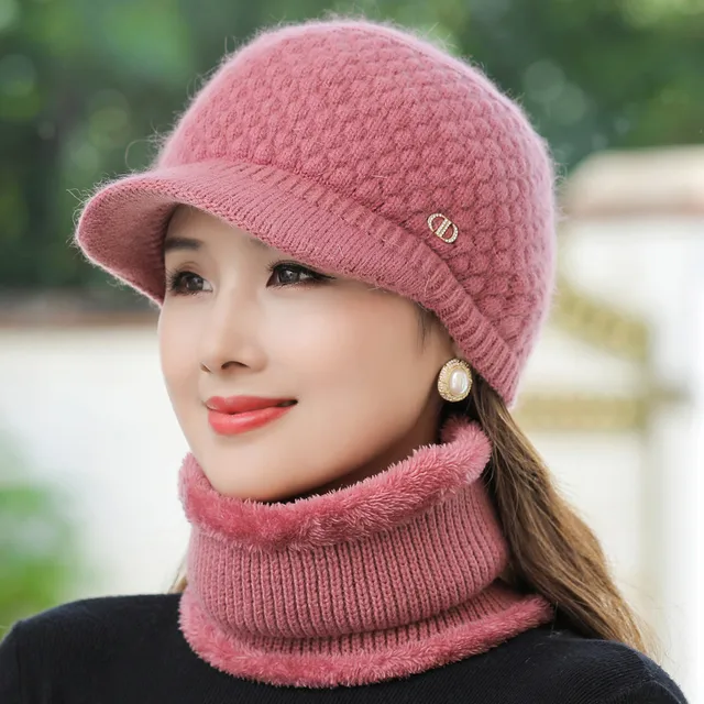 Conjunto de gorro y bufanda para mujer, ropa de calle al aire libre, mantener el calor, sombreros forrados de gorro de de piel de conejo informal, nuevo, Invierno|Las mujeres de