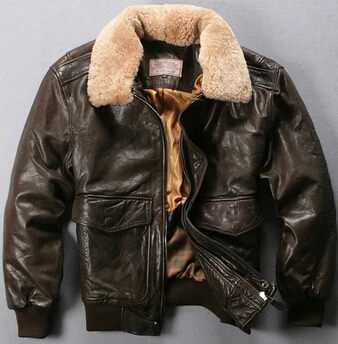 Dark Brown Avirex Fly Air Force Flight куртка с меховым воротником из натуральной кожи Мужская Черная коричневая куртка из овчины зимняя куртка-бомбер мужская - Цвет: Dark Brown