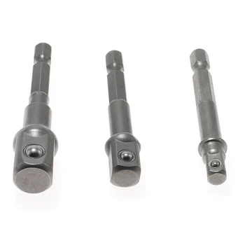 

3pcs Chrome Vanadium Steel Socket Adapter Hex Shank to 1/4" 3/8" 1/2" Extension Drill Bits Bar Hex Bit Set Power Tools accessori