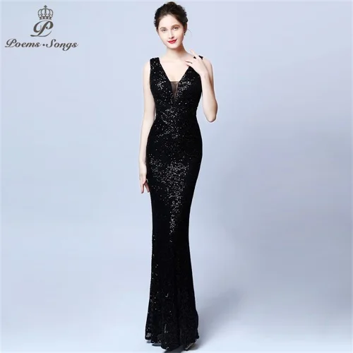 Сексуальное вечернее платье в стиле талии; vestido de festa; элегантные яркие цвета; длинные платья с блестками для выпускного вечера; торжественное праздничное платье; светоотражающее платье - Цвет: Черный