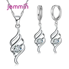 גיאומטרי 925 סטרלינג תכשיטי כסף סטי נשים שרשראות חישוק עגילי סטי חתונה Engagemnet CZ זירקון אוזן תכשיטי סטים(China)