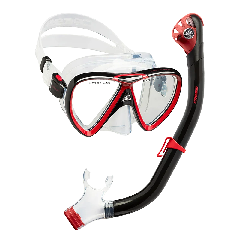 BLACK RED Cressi IKARUS маска для дайвинга, набор для подводного плавания, маска для подводного плавания, силиконовая сухая маска для подводного плавания, комбинированная маска из закаленного стекла для взрослых - Цвет: BLACK RED