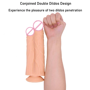 Huge Conjoined Double Dildos Two Penis Penetration Big Double Glans Dick Soft Realistic Phallus Sex Toys for Women Masturbation 3