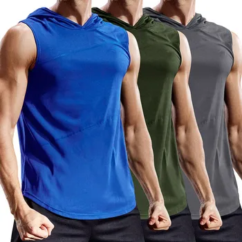 

Men Fitness Muscle Vest Casual Solid Cotton Sleeveless Hooded Bodybuilding Tight-drying Singlet Bodybuilding Tank Tops