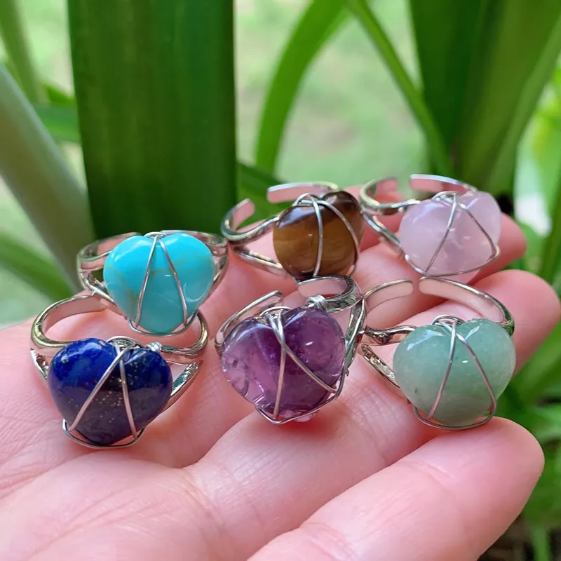 Wire Wrapped Crystal Rings Healing Stone Natural Amethysts Lapis