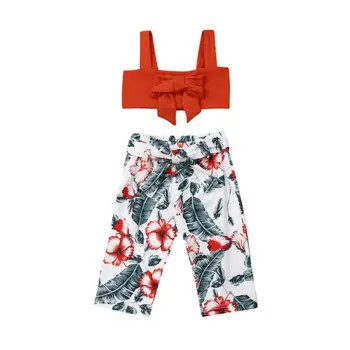 

Summer newborn baby girl clothes 2Pcs sleeveless bow vest top + floral pants outdoor fashion suit