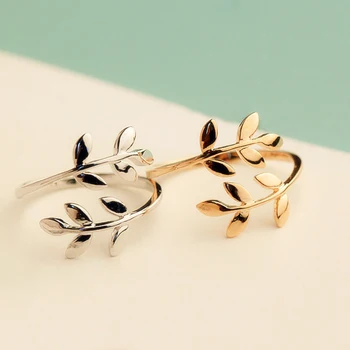 

EN Gold Color Black Olive Tree Ring Branch Leaves Open Ring for Women Girl Wedding Rings Adjustable Knuckle Finger Jewelry