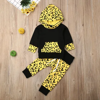 

Pudcoco Toddler Baby Boy Girl Clothes Long Sleeve Leopard Print Hooded Tops Long Pants 2Pcs Outfits Clothes