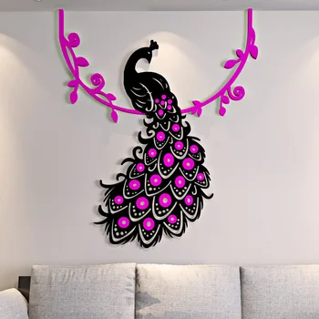 

Chinese Style Peacock Flower Mirror Wall Stickers 3D Decorative Home Living Room Bedroom DIY Decor Refrigerator Sticker
