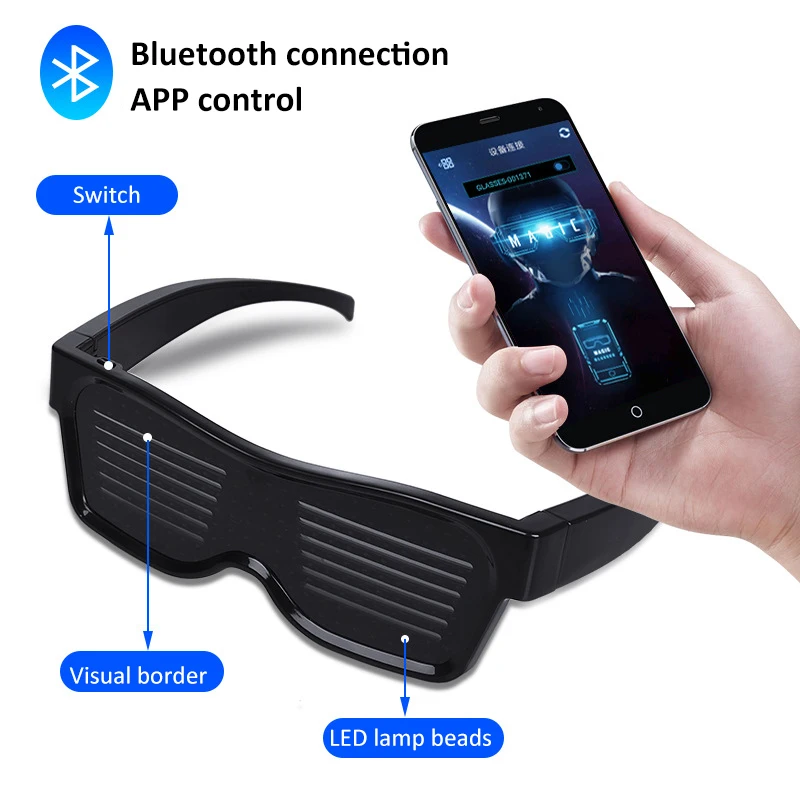 App Control Bluetooth LED Party Glasses Customized Languages USB Charge