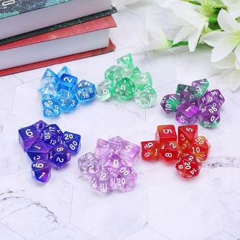 

7pcs Transparent Sided Dice D4 D6 D8 D10 D12 D20 Dungeons & Dragon D&D RPG Poly Table Board Game Set