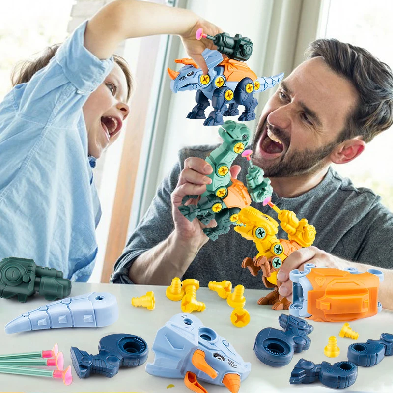 Rompecabezas de tornillo 3D para niños, juguetes de dinosaurios para niños, juguetes de bloques de construcción, regalos educativos, juego de tiro, 2 en 1