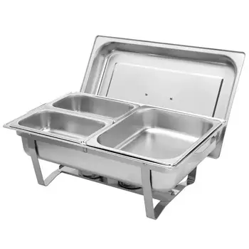 

9L Foldable Stainless Steel Square Buffet Stove Dish Set Container Food Warmer Chafing Dish Full Buffet Catering