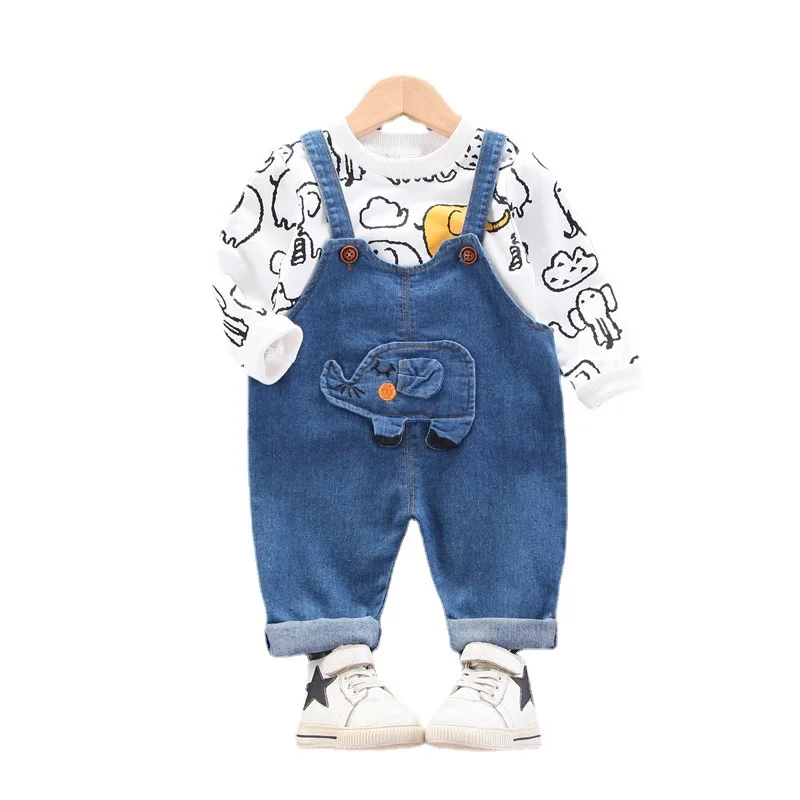 

Spring Autumn Kids Cartoon Clothes Boys Girls Cotton T Shirt Overalls 2Pcs/set Toddler Casual Costume Children Fashion Tracksuit