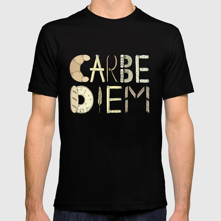 Carbe Diem футболка Пастель carbs carpe diem Цитата Юмор хлеб Пшеница фри паста Типографика |