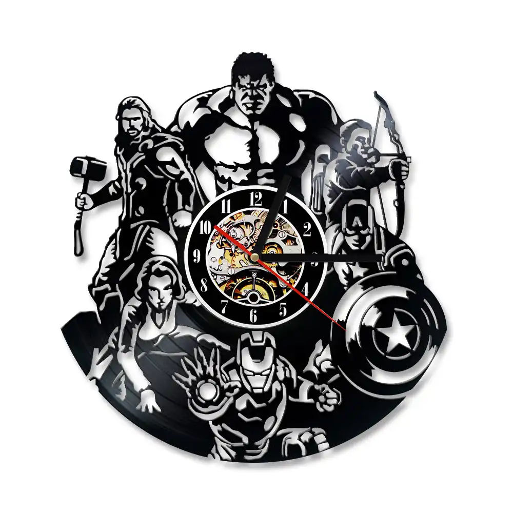 Avengers Shaped Vinyl Clock Creative Hollow Marvel Comics Led Wall Clock Iron Man Captain America Thor Hanging Clock Wall Clocks Aliexpress