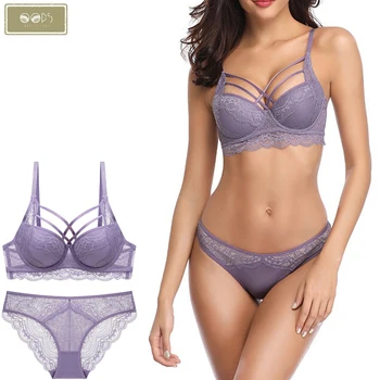 

Women Top Sexy Lingerie Classic Bandage Underwear Sets Bra Cotton Push Up Lady Female Soft Deep V Brassiere Brief Panties Set