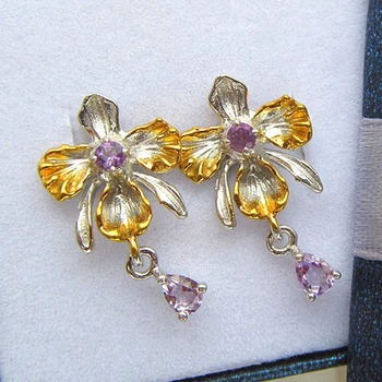 

Korean Style Luxury Floral Elegant Drop Earring for Woman Fashion Purple Color Rhinestone Lucky Wedding Bride Jewelry