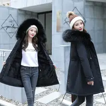Женская зимняя куртка, модный тонкий длинный женский пуховик с меховым воротником, женские пуховики, зимние пальто с капюшоном, женские куртки