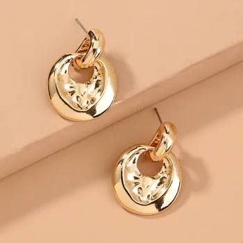 

Exaggeration Baroque Metal Textured Generous Elegant Circle Ear Stud Earrings