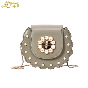 

2020 Summer New Saddle bag High Quality PU Leather Flip bag Women's Designer Handbag Pearl Lock Chain Shoulder Messenger Bags