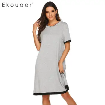 

Ekouaer Women Summer Sleepshirts Chemise Nightgown Solid Short Sleeve Nursing Breastfeeding Night Dress Soft Nightwear