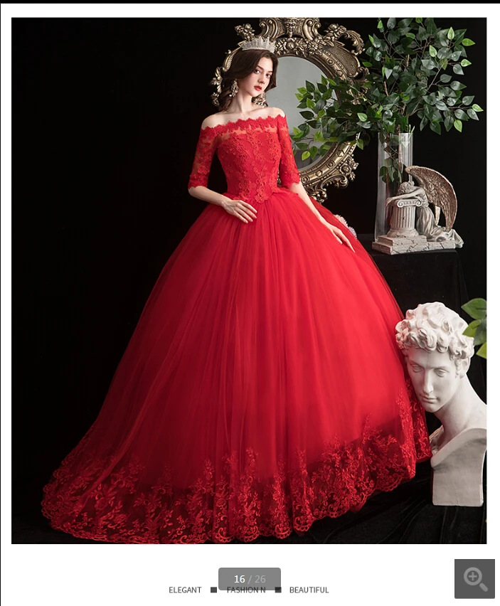 Robe de mariage 2020 Красное Кружевное бальное платье с аппликацией свадебное открытыми