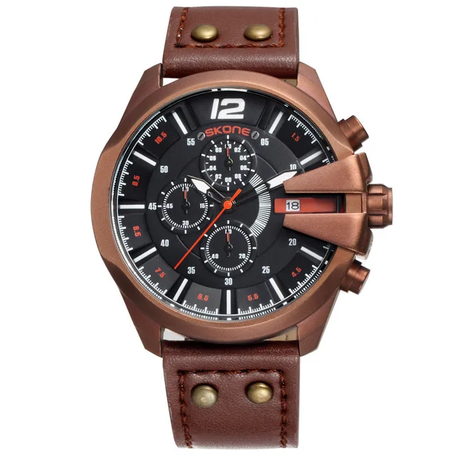 brown leather Skone Брендовые мужские золотые сетчатые часы из нержавеющей стали деловые часы Роскошные мужские спортивные часы кварцевые наручные часы Masculino - Цвет: brown leather