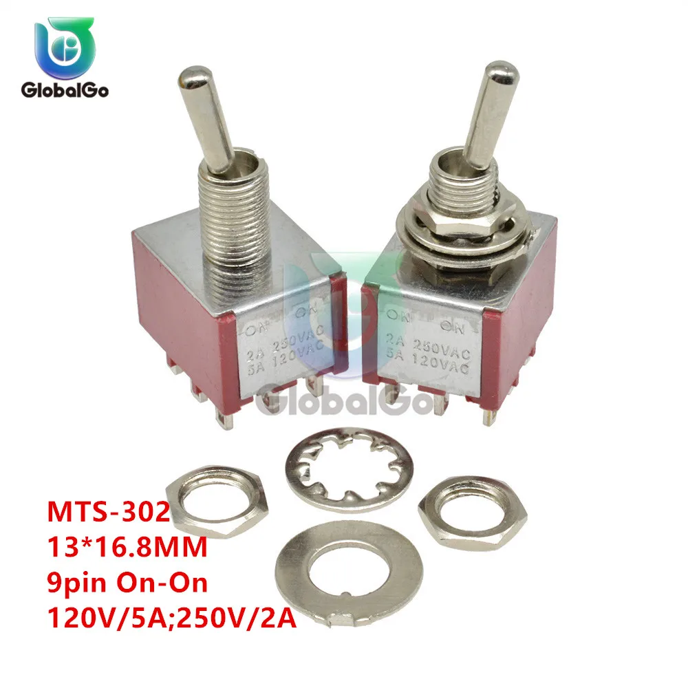 MTS 302 Мини тумблер 3PDT 13*16 8 мм 9 контактный вкл. 120 в 5A 250 2 а переключатель