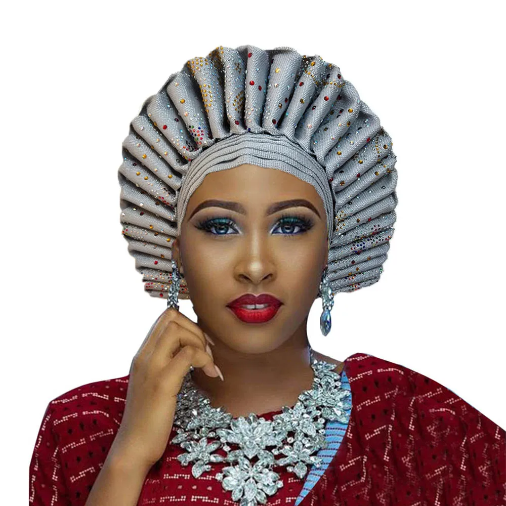 Высокое качество aso oke gele африканские головные уборы с камнями