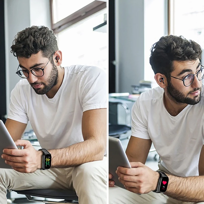 VTIN 2 в 1 стерео двойные Bluetooth наушники беспроводные наушники и сердечного ритма кровяное давление Смарт часы для IOS Android