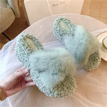 wedge fur slippers