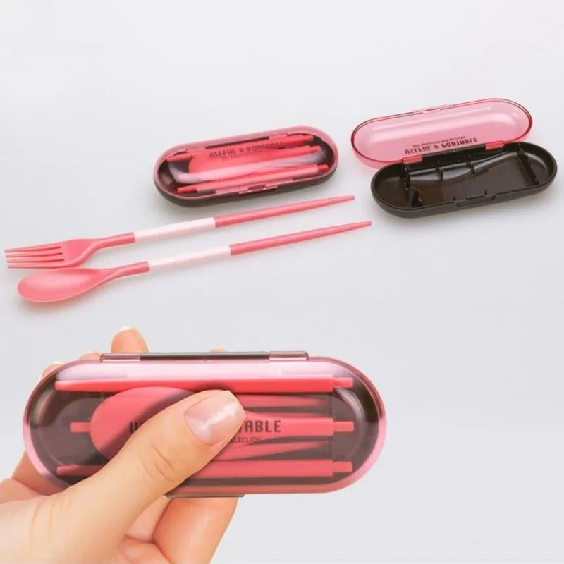 

3PCS/Set Portable Travel Cutlery Mini Outdoors Foldable Spoon Fork Chopsticks Three-Piece Set Cutlery Student Kids Tableware