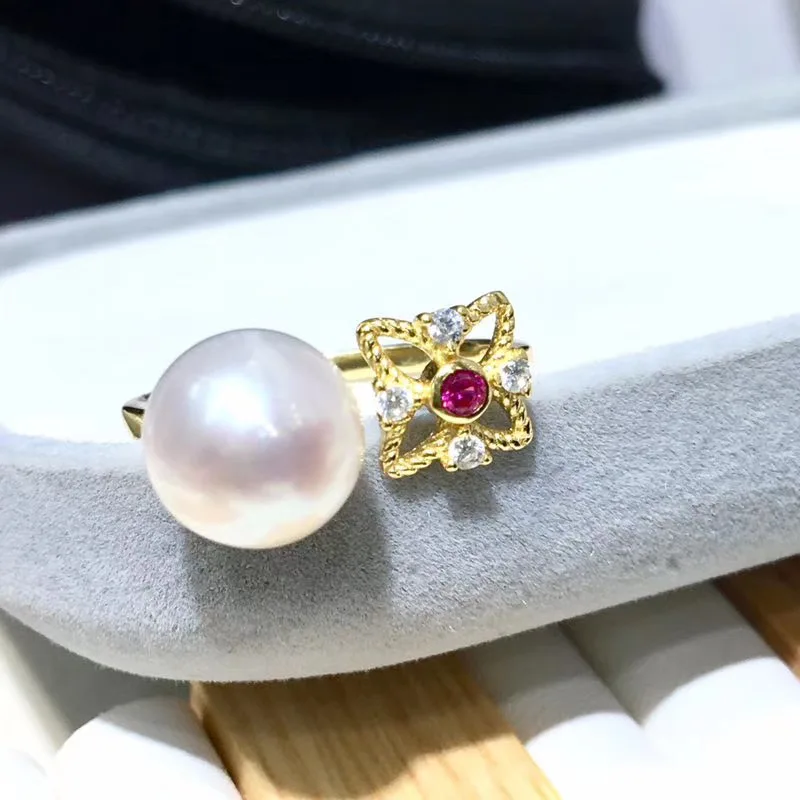 YIKALAISI 925 Sterling Silver Jewelry Pearl Rings Fine Natural Pearl jewelry 8-9mm Rings For Women wholesale
