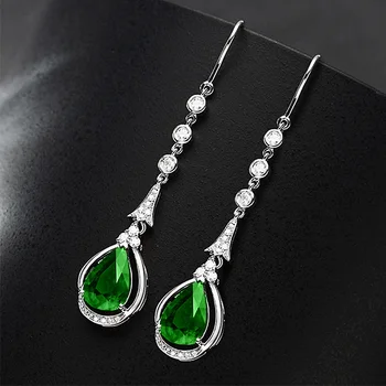 

Emerald Tourmaline Earrings Temperament Emerald Tassel Ear Hook S925 Full Diamond Zircon Silver New Style Female Drop Earrings