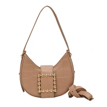 

Luxury Fashion Women Crossbody Bag Stone Pattern Semicircle Saddle Bags PU Leather Shoulder Bags For Ladies Handbags Designer