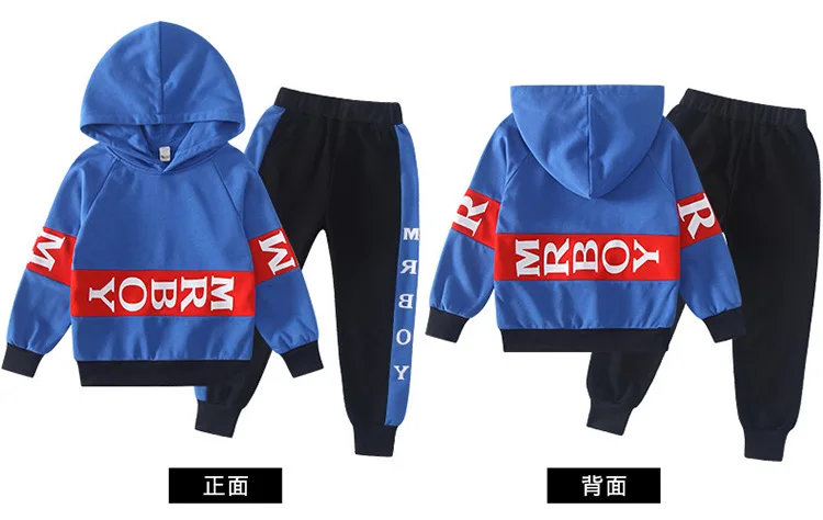Boys Hoody Sports Clothing Set New Spring and Autumn Children 's 2 Patchwork Colors Sets Kids Clothes Suits Size4-14 ly329