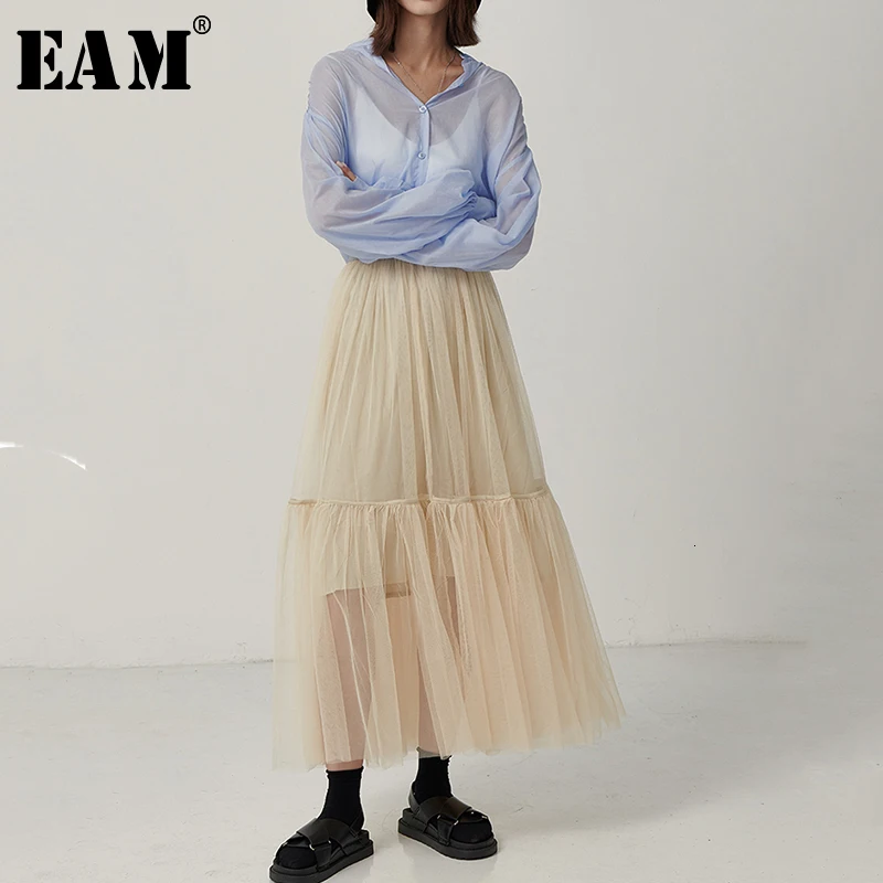 

[EAM] High Elastic Waist Multicolor Mesh Split Joint Temperament Half-body Skirt Women Fashion Tide New Spring Autumn 2019 1D059