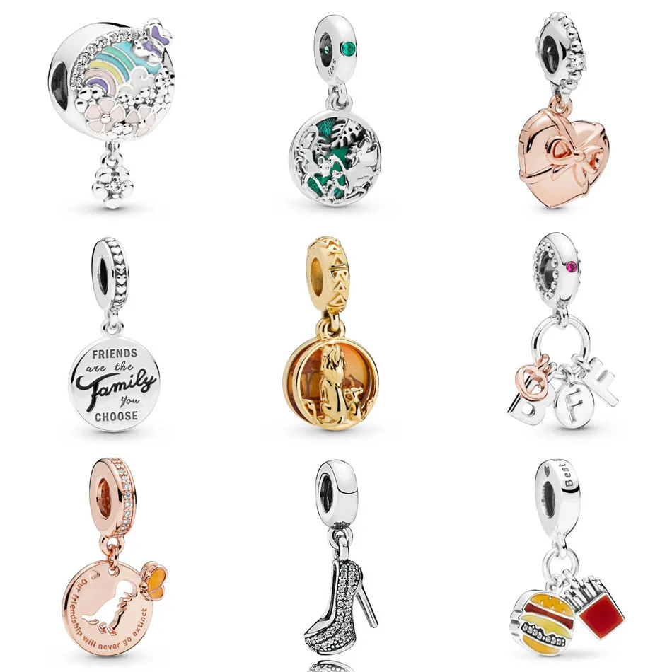 

S925 Silver Bead Sparkling Stiletto Simba Pumbaa Mufasa Dinosaur Friends Dangle Charm fit Lady Bracelet DIY Jewelry